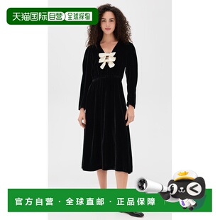 1h可退 香港直邮SEA 海洋 女士 Seraphine 天鹅绒长袖中长连衣裙