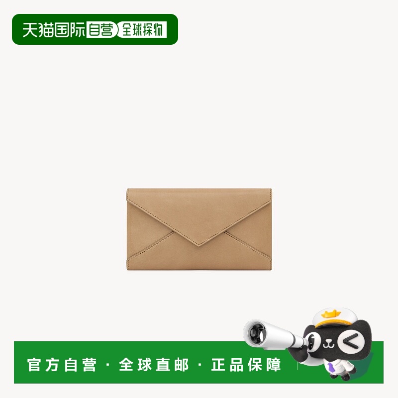 自营欧洲直邮YSL圣罗兰 LETTER系列女士自然棕小牛皮拉链大号钱包