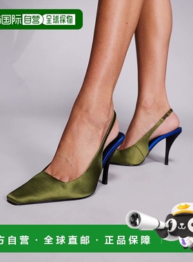 1h可退 香港直邮ASOS 女士 Proud 设计露跟高跟橄榄绿绸缎鞋