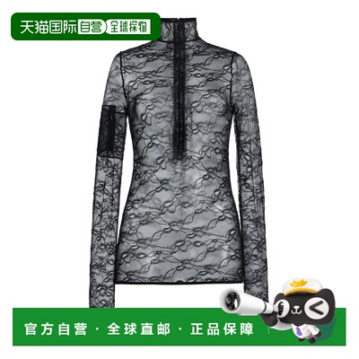 1h可退 香港直邮Courreges 女士 蕾丝半高领上衣 black黑色 舒适