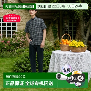 自营欧洲直邮Burberry/博柏利 男士棉混纺格纹休闲单排扣短袖衬衫