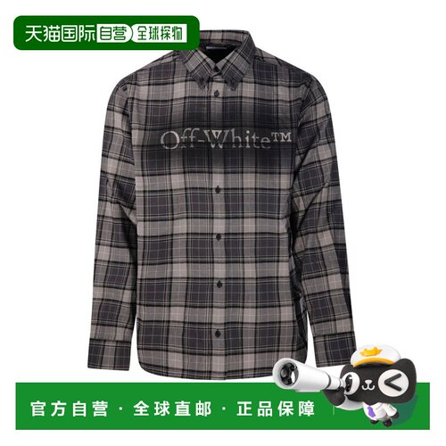 1h可退 香港直邮off-white 男士 喷雾书籍格纹法兰绒衬衫 OMGE04M