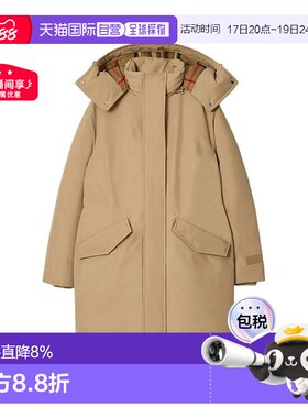 欧洲直邮自营BURBERRY/博柏利 女士聚酯纤维中长款连帽羽绒服