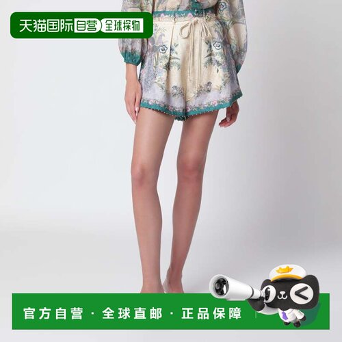 1h可退 香港直邮ZIMMERMANN 女士 Indra 奶油色亚麻短裤 8632ASS2