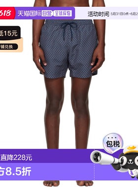 1h可退 香港直邮BOSS 波士 男士 海军蓝 & 橙色 Micro-Print 泳裤