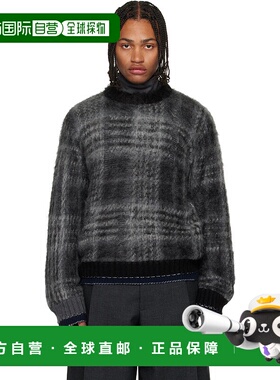 1h可退 香港直邮Sacai 男士 灰色 Plaid Mohair Knit 毛衣 250383