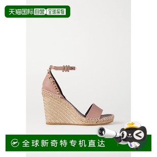 105 1h可退 女士 香港直邮Valentino 铆钉织纹皮革麻底 华伦天奴