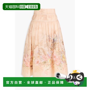 397 印花亚麻真丝混纺欧根纱中长半身裙 香港直邮ZIMMERMANN 女士