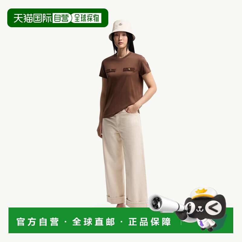自营欧洲直邮MONCLER盟可睐 女士棕色棉质假口袋T恤短袖