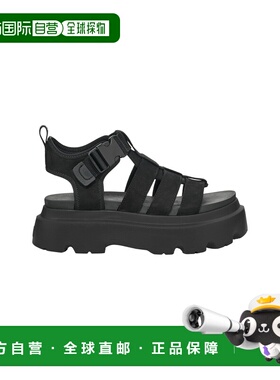 自营欧洲直邮Ugg Cora女士黑色皮革脚踝绑带厚底凉鞋