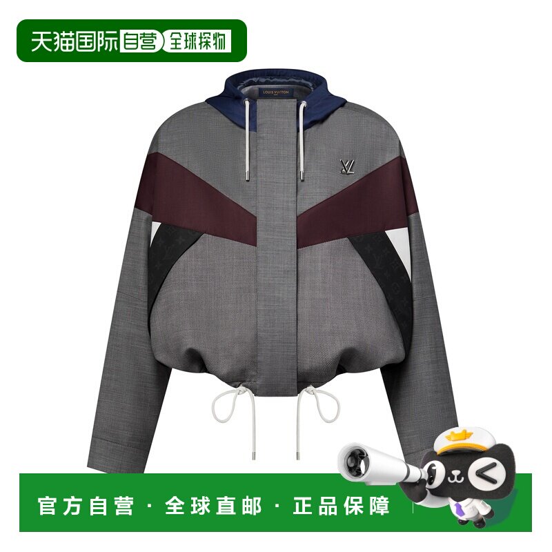 自营欧洲直邮LV路易威登 女士鼠灰色尼龙连帽短款风衣外套