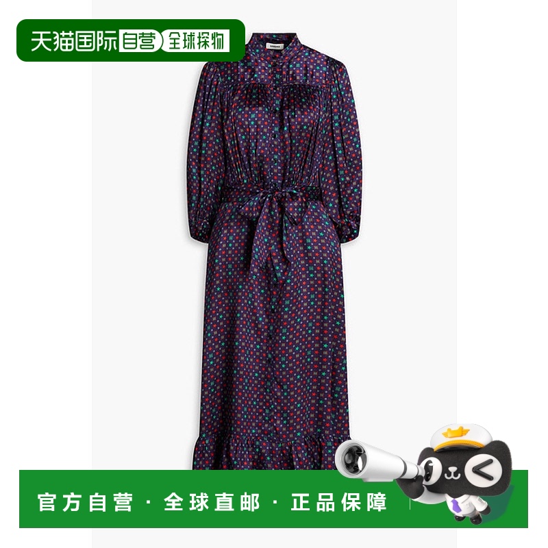 1h可退 香港直邮Sandro 女士 褶皱印花缎面斜纹布中长连衣裙 SFPR