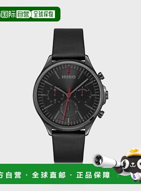 自营欧洲直邮HUGO BOSS雨果HUGO RED灰色镀层手表搭配黑色皮表带