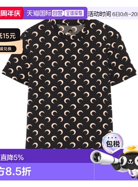 1h可退 香港直邮Marine Serre 月亮黑色修身T恤 UTS001ACJER0001
