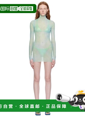 1h可退 香港直邮off-white 女士 蓝色扎染连衣裙 OWHI076S23KNI00