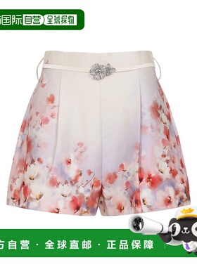 1h可退 香港直邮ZIMMERMANN 女士 红色低腰花朵真丝棉质短裤 2355