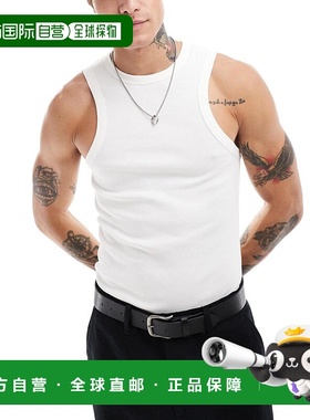 1h可退 香港直邮ASOS 男士 racer 设计基础款紧身罗纹背心(白色)