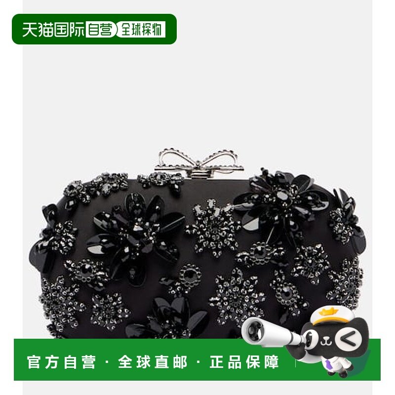 1h可退 香港直邮Self-Portrait 女士 水晶装饰花朵绸缎手包
