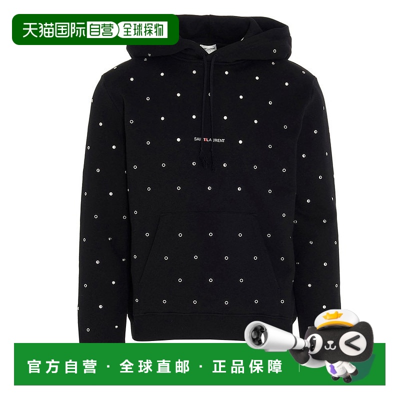 1h可退 香港直邮Saint Laurent 圣罗兰 男士 黑色徽标印花连帽卫