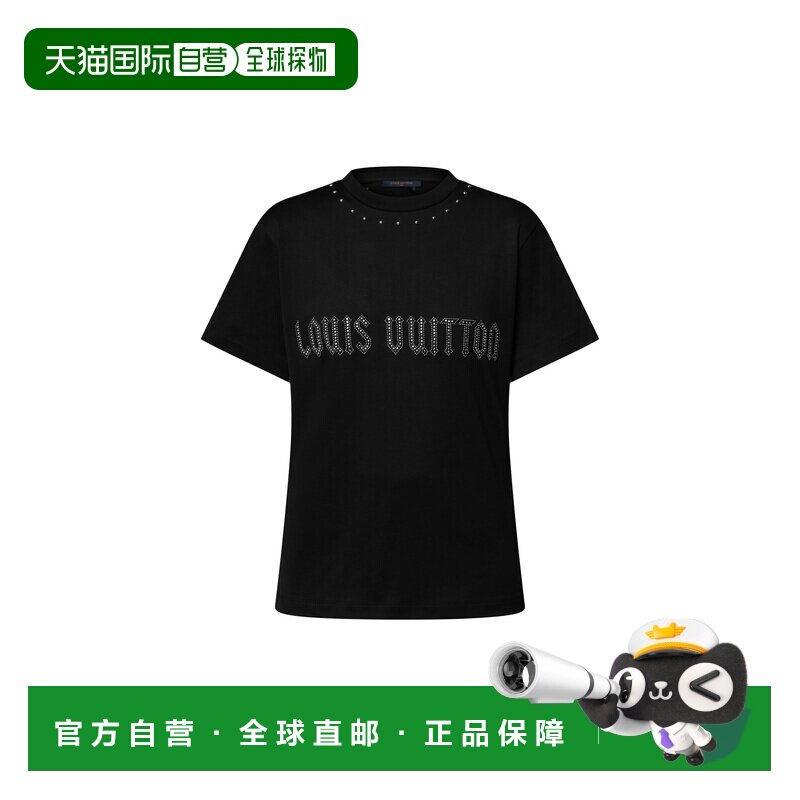 自营1h可退 欧洲直邮LV路易威登 女士黑色棉铆钉短袖T恤