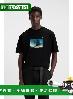 自营欧洲直邮Hugo Boss 男士黑色棉圆领短袖T恤