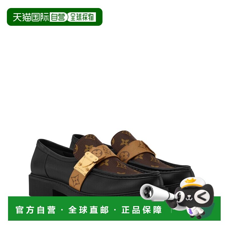 自营欧洲直邮LV路易威登 女士黑色皮革老花图案一脚蹬乐福鞋皮鞋