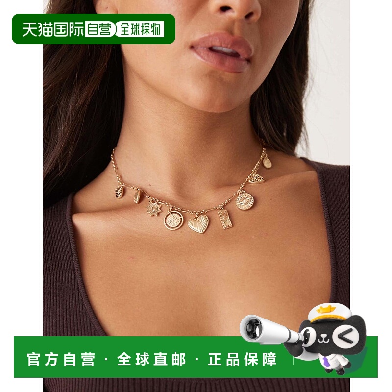 1h可退 香港直邮ASOS 女士 设计链条小号吊饰色调项链(金色)吊坠
