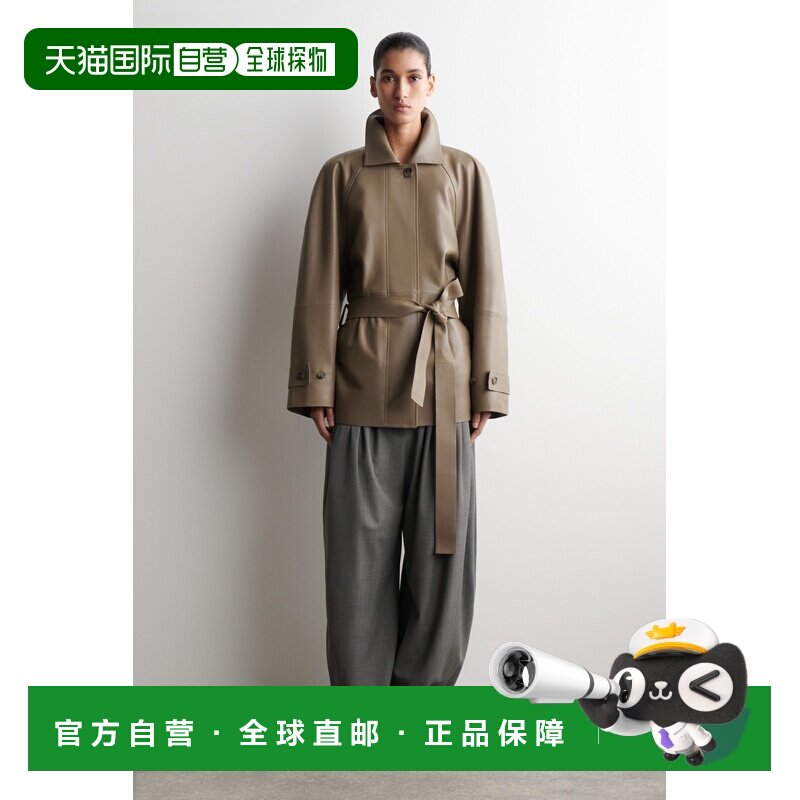 自营欧洲直邮COS 女士咖色皮革立领短款风衣外套长袖女装图片