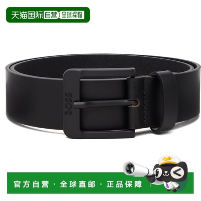 1h可退 香港直邮BOSS 波士 男士 黑色 Logo Buckle Leather 腰带