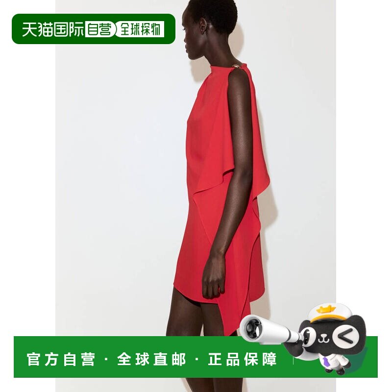 自营欧洲直邮MANGO 女士红色聚酯纤维不对称金属细节性感连衣裙图片