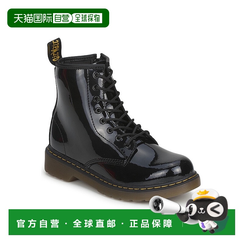 欧洲直邮dr. martens儿童黑色英伦漆面拉链8孔休闲百搭马丁靴