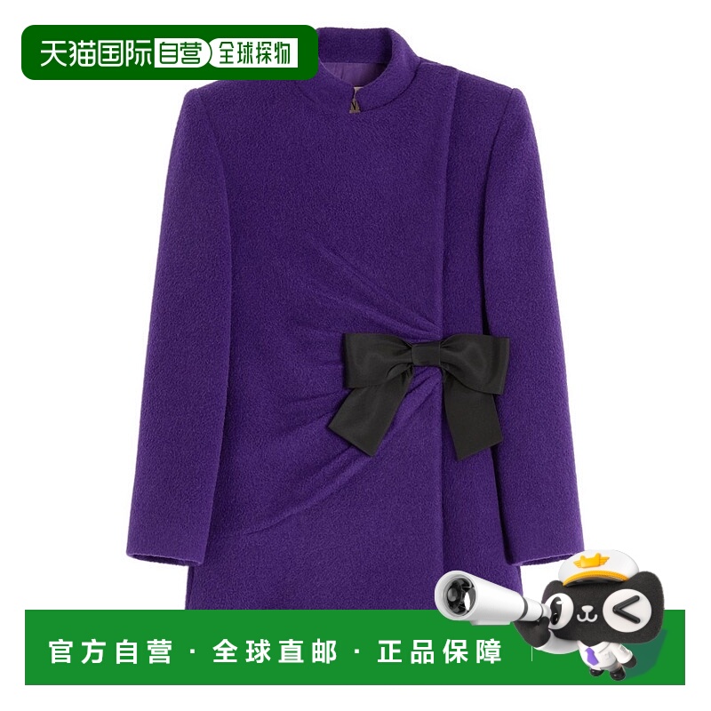 香港直邮valentino 华伦天奴 女士 蝴蝶結細節褶皺雙排扣大衣 7B0