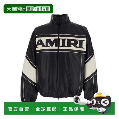 1h可退 香港直邮AMIRI 男士 Maxi Logo 高领拉链皮夹克 AMOUJA103
