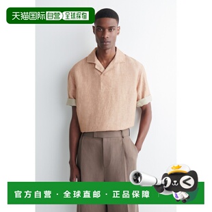 自营欧洲直邮COS 男士橙色混色亚麻短袖套头衬衫
