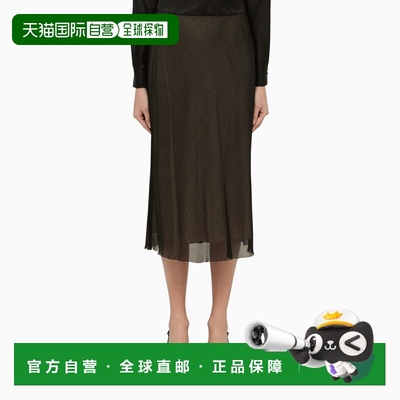 1h可退 香港直邮VINCE 女士 黑色浅褐色粘胶纤维中长半身裙 V0108