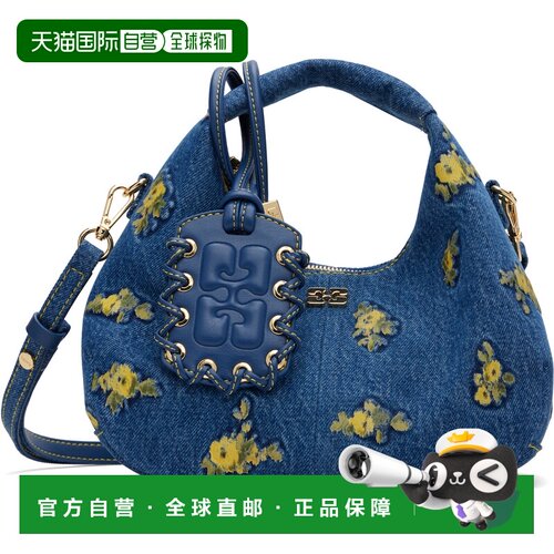 香港直邮GANNI 甘尼 女士 蓝色迷你 Denim Flowers 单肩包 B20701