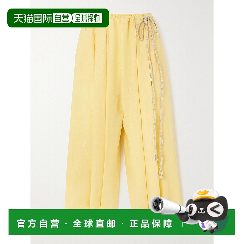 1h可退 香港直邮Loro Piana 诺悠翩雅 女士 束带亚麻阔腿裤 FAM83