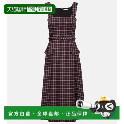 香港直邮EMILIA WICKSTEAD 女士 Petra 千鸟格羊毛混纺中长连衣裙
