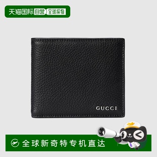 黑色皮革徽标翻盖钱包 欧洲直邮Gucci古驰男士