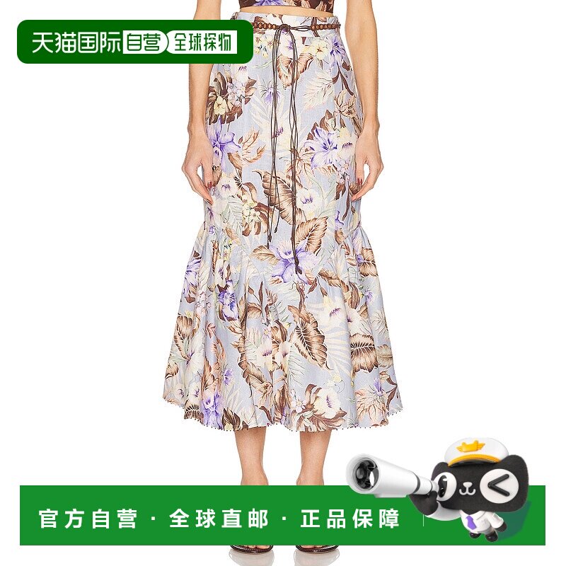 1h可退 香港直邮ZIMMERMANN 女士 Coco 修身宽摆中长半身裙 3489S