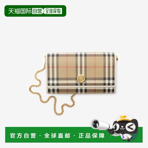 自营欧洲直邮Burberry博柏利 涂层棉混纺格纹链条钱包男女同款