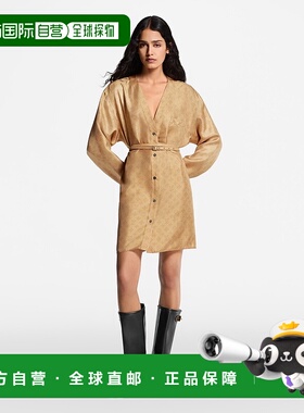 自营1h可退 欧洲直邮LV路易威登 Mahina女士深驼棕色真丝老花图案