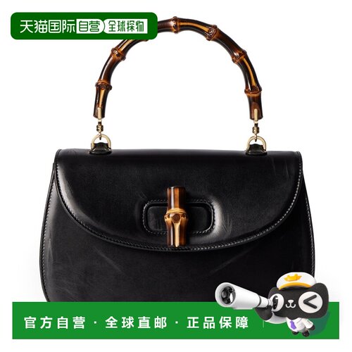 自营欧洲直邮GUCCI古驰 Bamboo 1947女士黑色手工皮革中号手提包