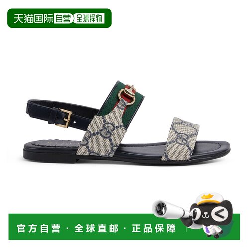 欧洲直邮GUCCI古驰 儿童米色/蓝色GG Supreme帆布织带凉鞋