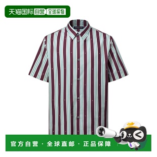 自营欧洲直邮LV路易威登 男士酒红色棉丝船帆条纹短袖衬衫