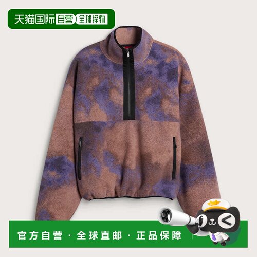 香港直邮the north face 北面 男士 红色方形印花半拉链抓绒外套