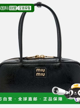 1h可退 香港直邮Miu Miu 缪缪 女士 Beau 漆皮手提包 black黑色