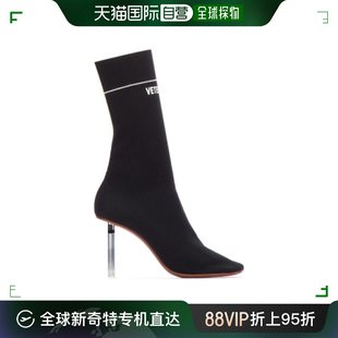 VETEMENTS女士黑色棉质徽标尖头连袜高跟靴短靴针织