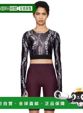 1h可退 香港直邮versace 范思哲 女士 黑色 Chain Couture Crop T