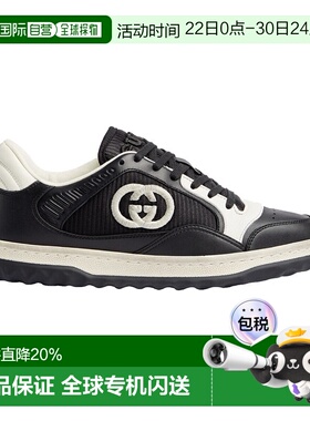 自营欧洲直邮GUCCI/古驰 女士黑色白色皮革MAC80低帮系带运动鞋